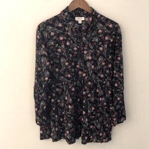 Style & Co Ditsy floral mini dress Navy Black & Red button front cottage core PL